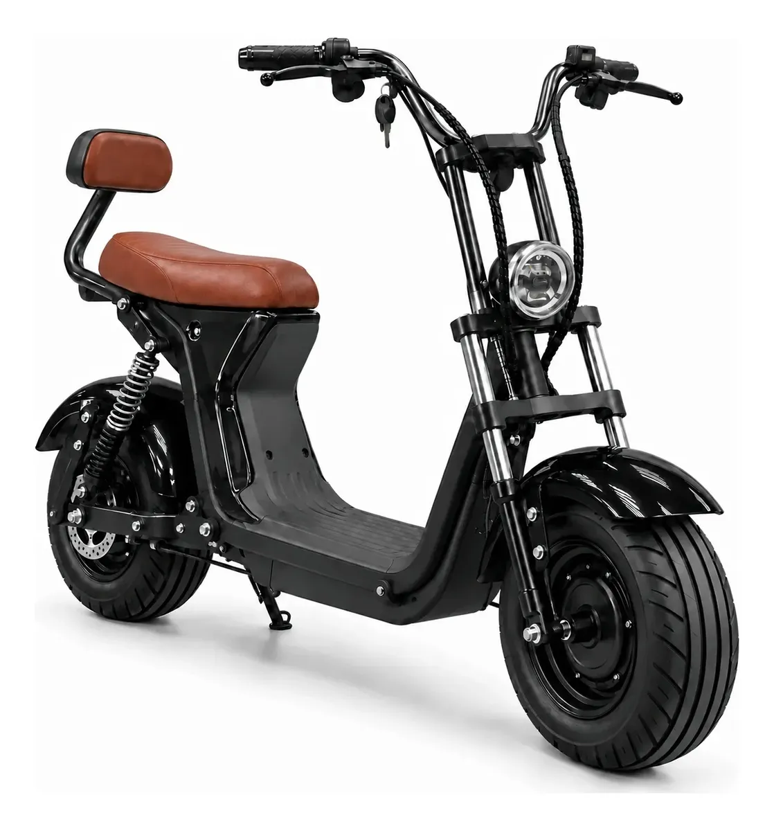 Moto Elétrica Scooter 1000w 48v Adulto Chopper Preta 32km/h Preto Com Laranja 14