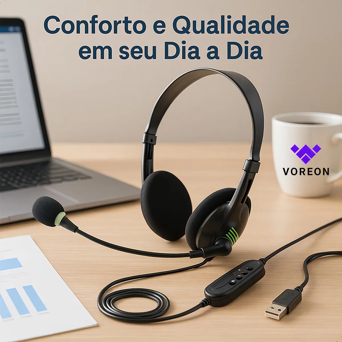 Fone De Ouvido Headset Office Usb Microfone Reunião Empresa Call Computador Telefone Pc Notebook Microfone Para Reunião Home Office Jogos Trabalho Empresa Marca Voreon - Imagem 2