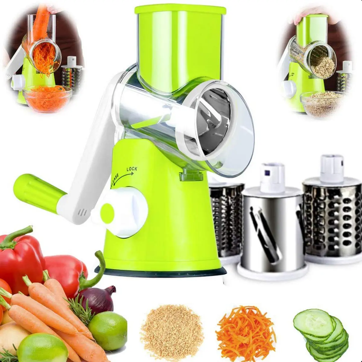 Cortador Ralador Fatiador De Legumes Giratório 3 Lâminas Mandoline Moderna Mix