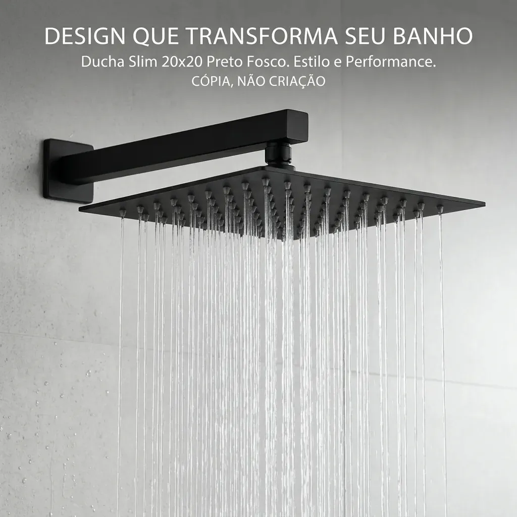 Chuveiro Ducha Quadrada 20x20 Preto Fosco Inox Para Aquecedor A Gás Solar Banheiro Chuveirão Efeito Chuva Luxo Moderno Fácil Instalação Não Elétrico Sem Resistência Bitola 1/2 Via Flix
