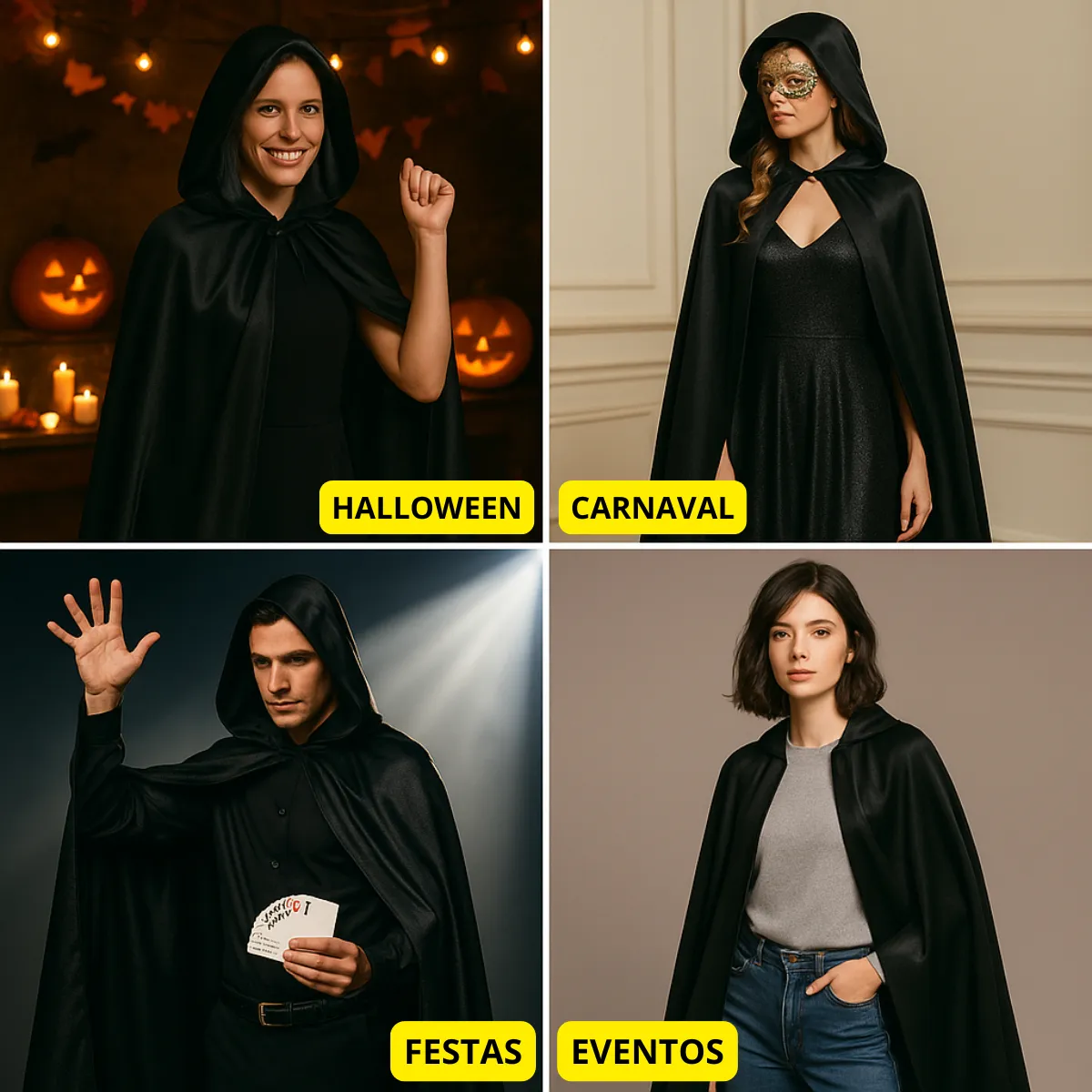Capa Gigante Preta Capuz Adulto Fantasi Luxo Hallowwen Grand - Imagem 2