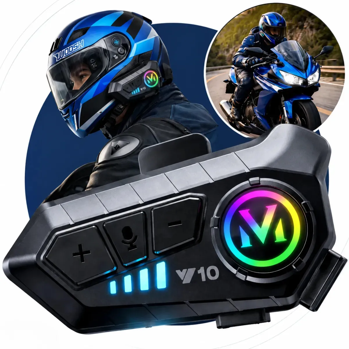Fone De Ouvido Para Capacete Intercomunicador Bluetooth Headset Rgb Sem Fio Música GPS Chamadas Handsfree Alta Potência Woosh