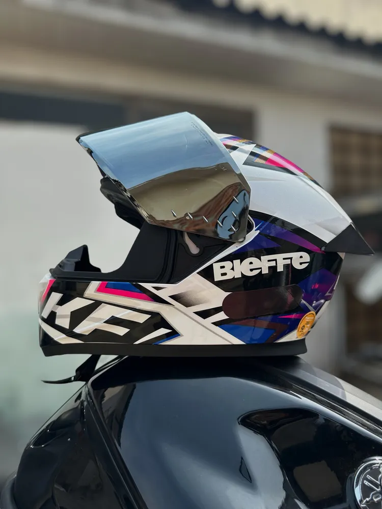 Bieffe Capacete desportivo para motociclismo fechado Unissexo Tamanho 60 Branco Roxo B-12 KF Perolizado - Imagem 2