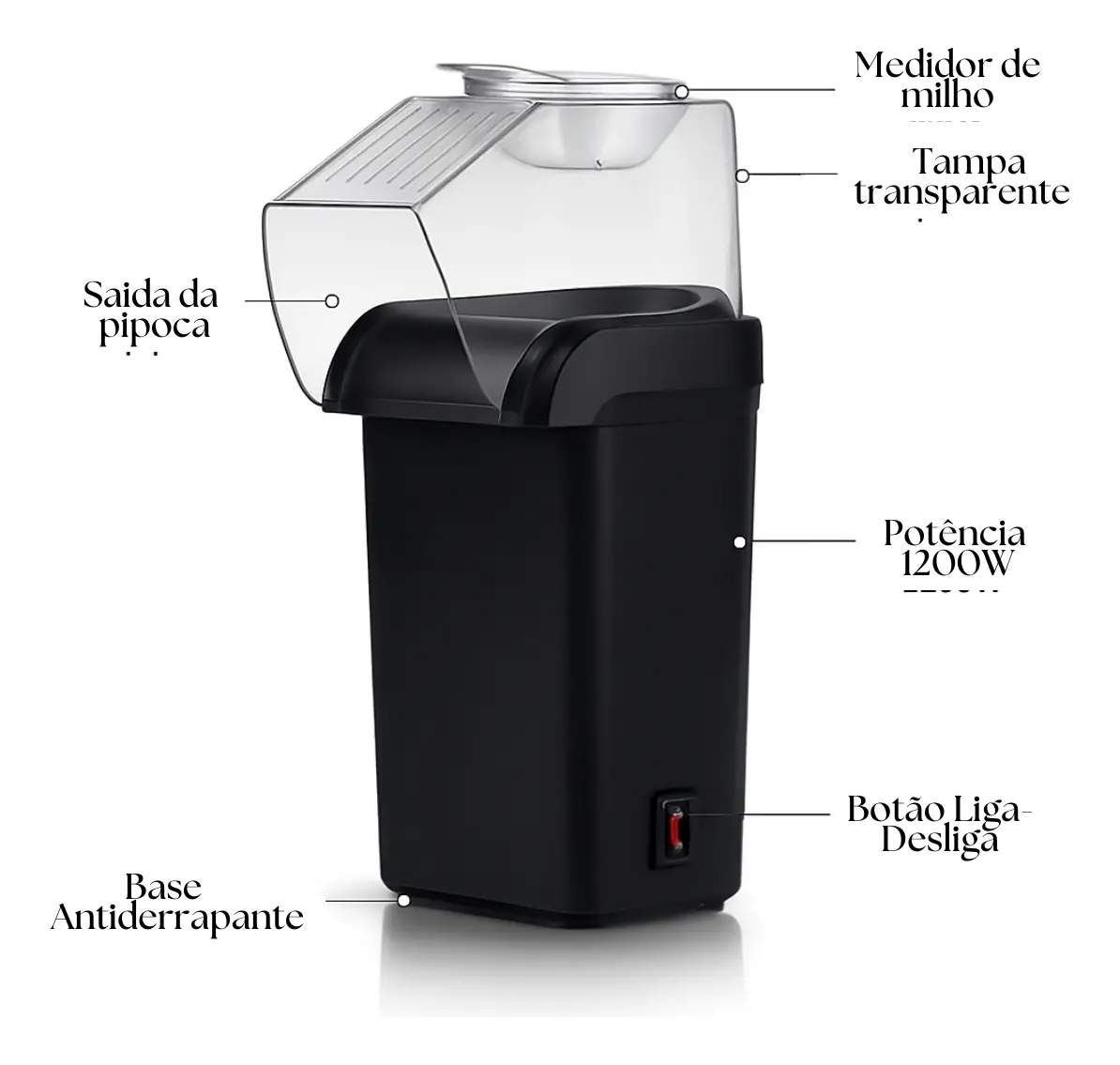 Pipoqueira Elétrica Popcorn 110v Sem Óleo Saudável Pipoca Preto 127v - Imagem 3