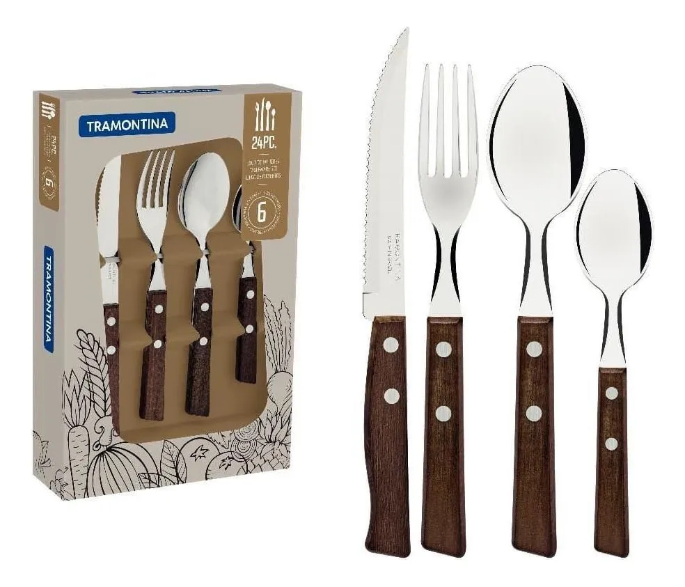 Faqueiro Tramontina Aço Inox 24 Peças Cabo Madeira