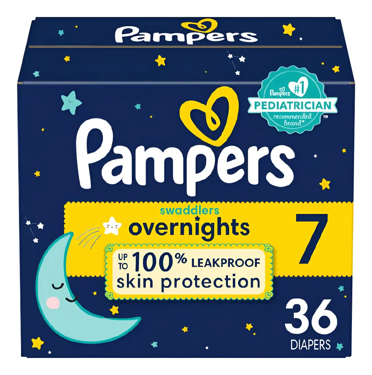 Fraldas Pampers Swaddlers Overnights, Tamanho 7, 36 Unidades