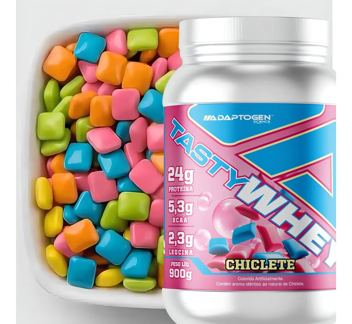 Suplemento Tasty Whey 3w Gourmet Whey Protein Adaptogen Science Pote 900g Sabor Chiclete - Imagem 2