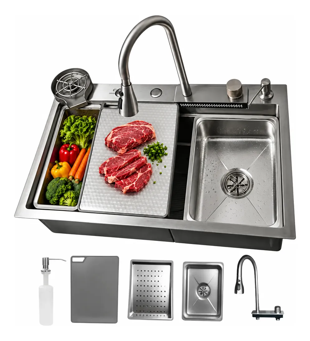 Cuba Pia Gourmet Cozinha Aço Inox 304 75x46 Cascata Torneira