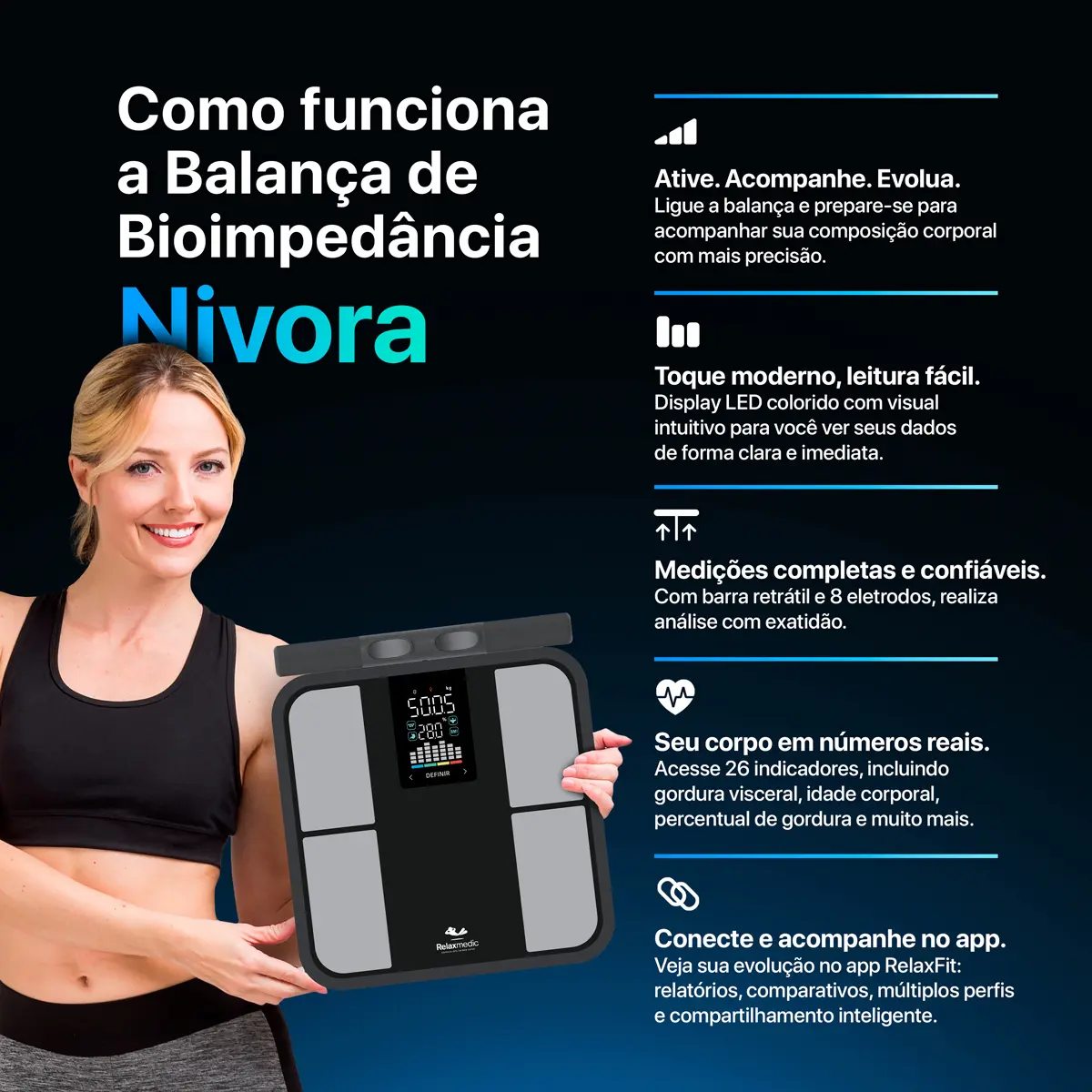 Balança De Bioimpedância 8 Sensores Relaxmedic Digital Preto — foto 4