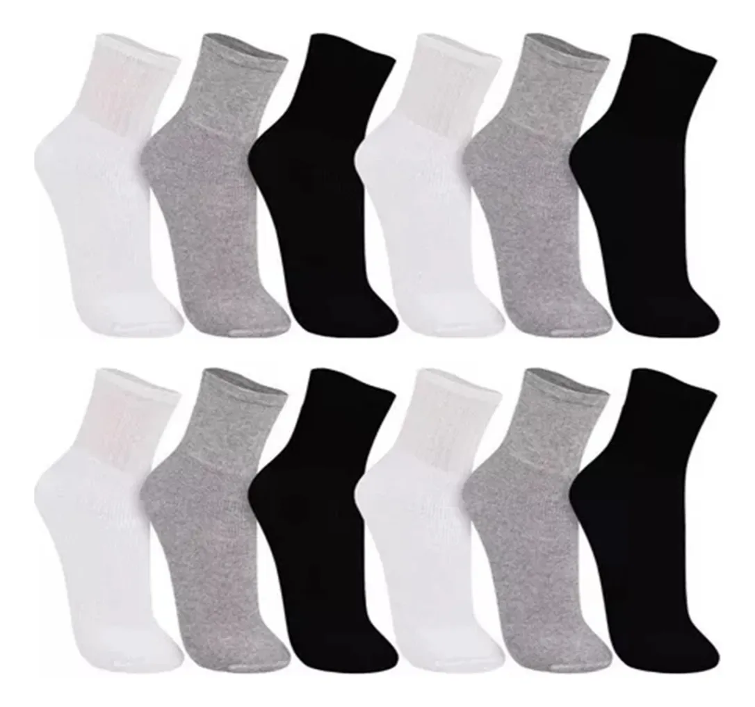 Kit 12 Pares Meia Cano Alto Unissex Atacado Cores