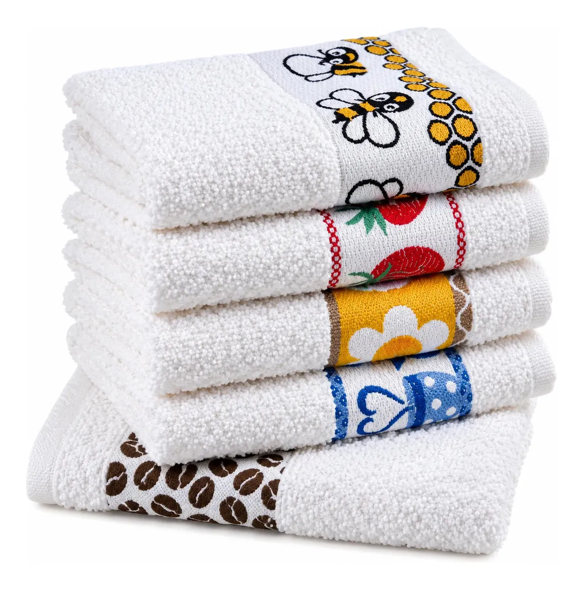 Pano de Prato Atoalhado Atacado Laune Gourmet Kit com 5 peças cor Branco Desenho Sortidos Laune Haus