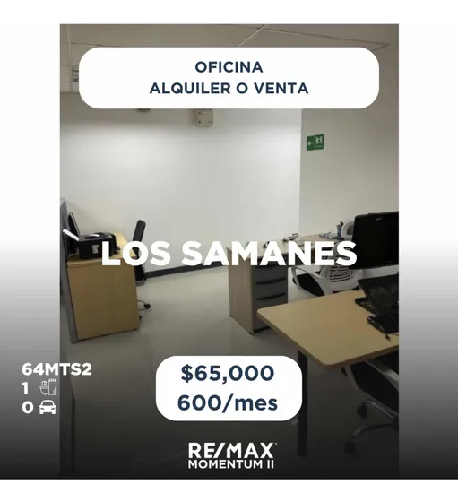 Atención. Alquiler O Venta. Oficina. Los Samanes. 64mts2