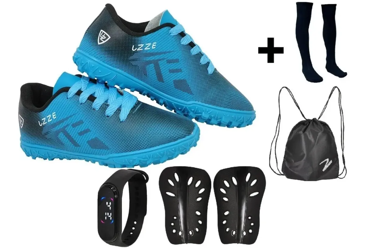 Kit Chuteira Society Uz + Meião, Caneleira e Mochila