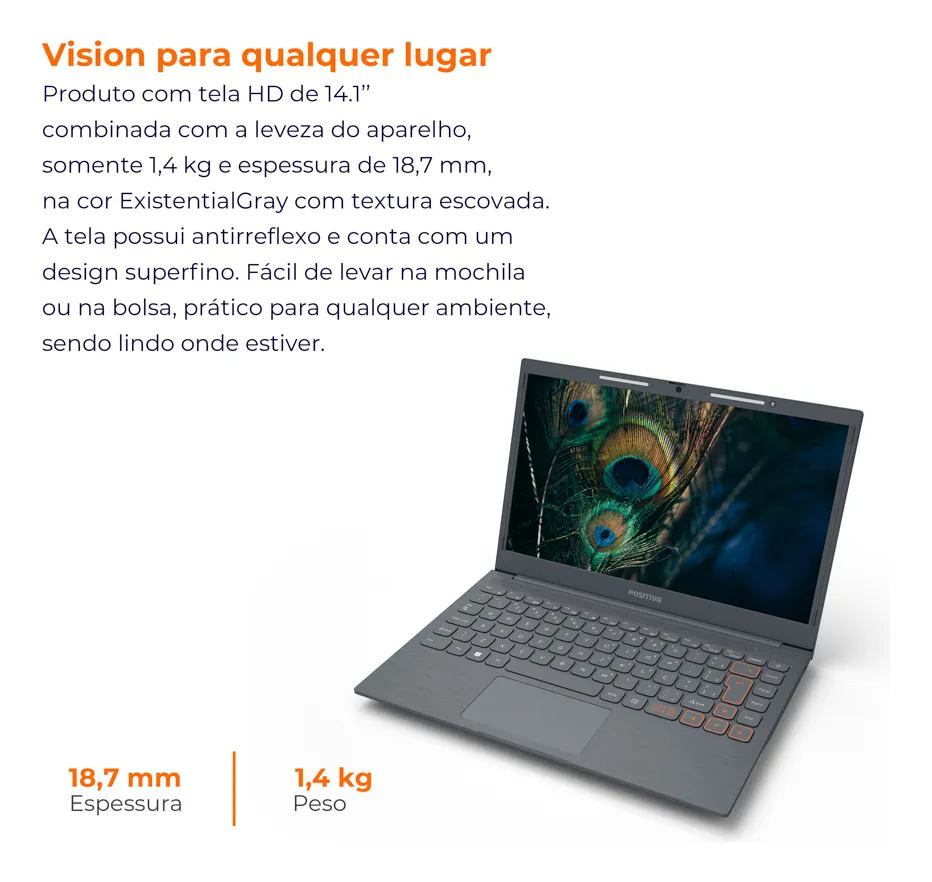 Notebook Positivo Vision C14 Lumina BAR Celeron 4GB 128GB eMMC Tela 14 Polegadas HD Antirreflexo Windows 11 Tecla Link Cinza - Imagem 3