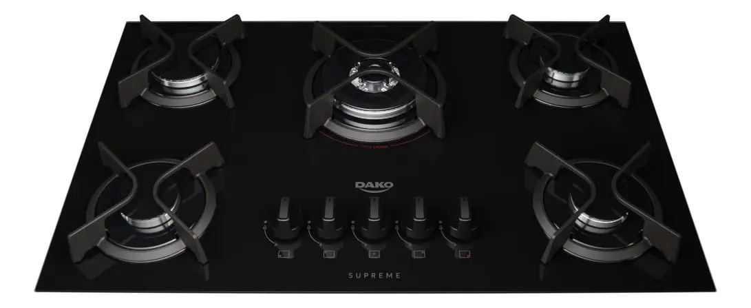 Cooktop 5 Bocas Dako Supreme com Mesa de Vidro e Tripla Chama Preto Bivolt