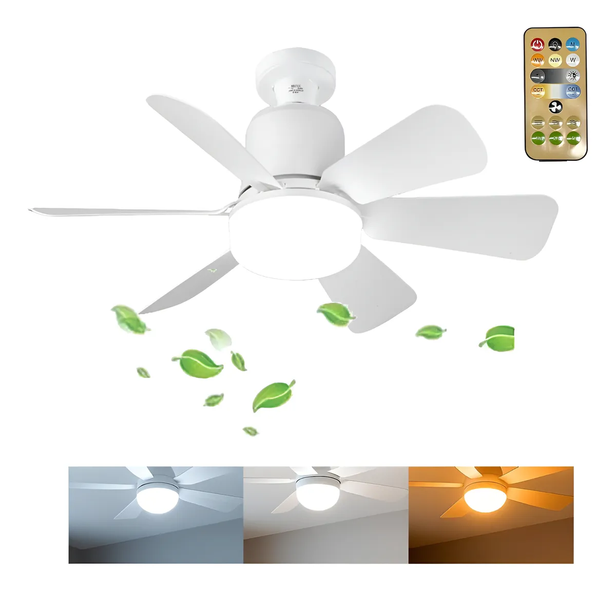 Lâmpada Ventilador De Teto E27 6 Hélices Controle Remoto