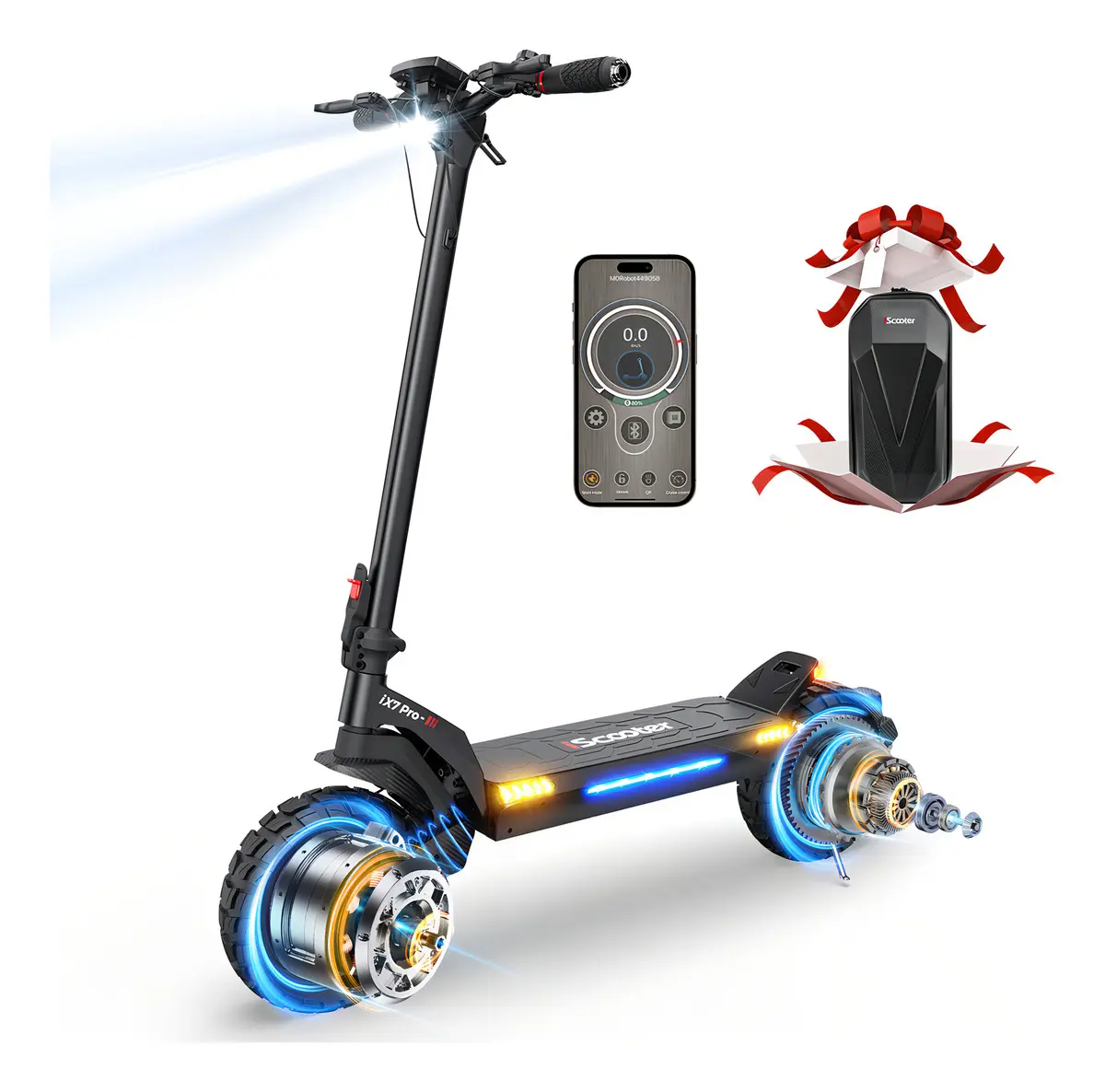 Scooter Eléctrico Patín 60km/h Motor 2000W 70km 17.5ah Double Braking Systems App And Storage Bag With Turn Signals