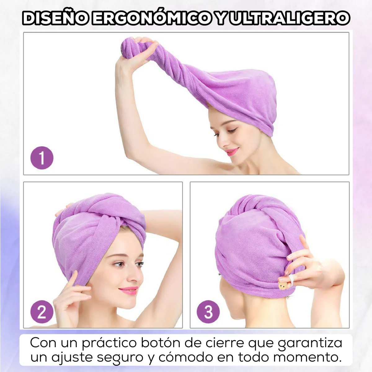 Toalla Secado Rápido Cabello Suave Microfibra Varios Colores