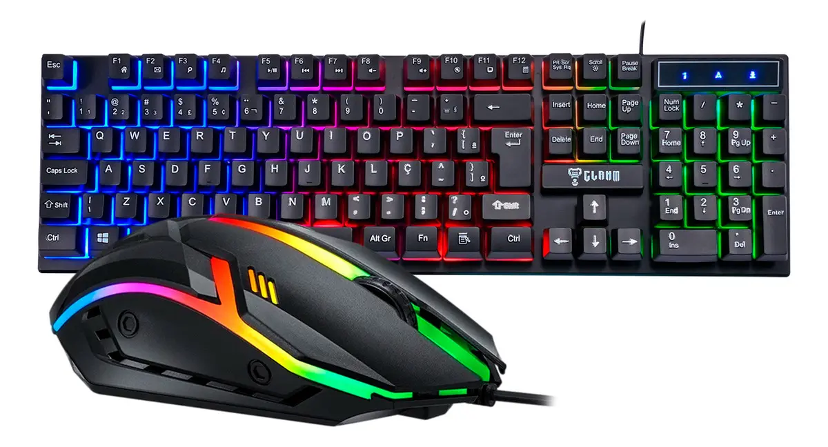 Kit Teclado Semi Mecânico RGB ABNT2 + Mouse Óptico 1200 DPI Gamer