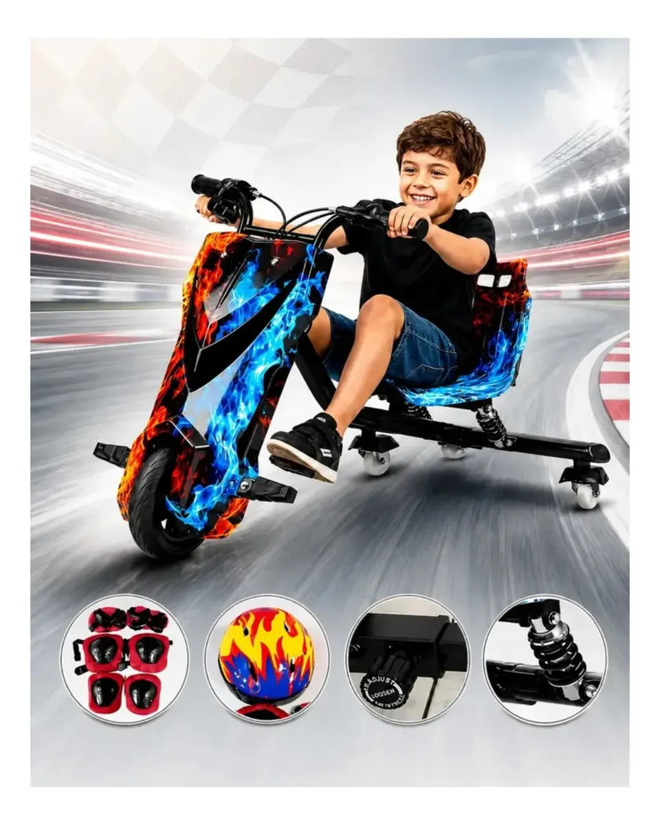 Mini Triciclo Eletrico Infantil Drift 350w Luzes Rgb +brinde Gelo E Fogo