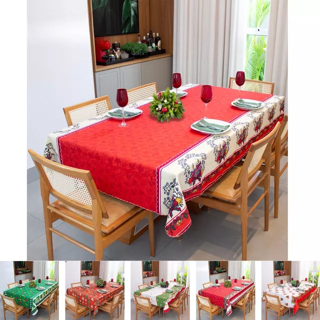 Toalha De Mesa Natal Estampada 4 Cadeiras Xadrez Vermelho