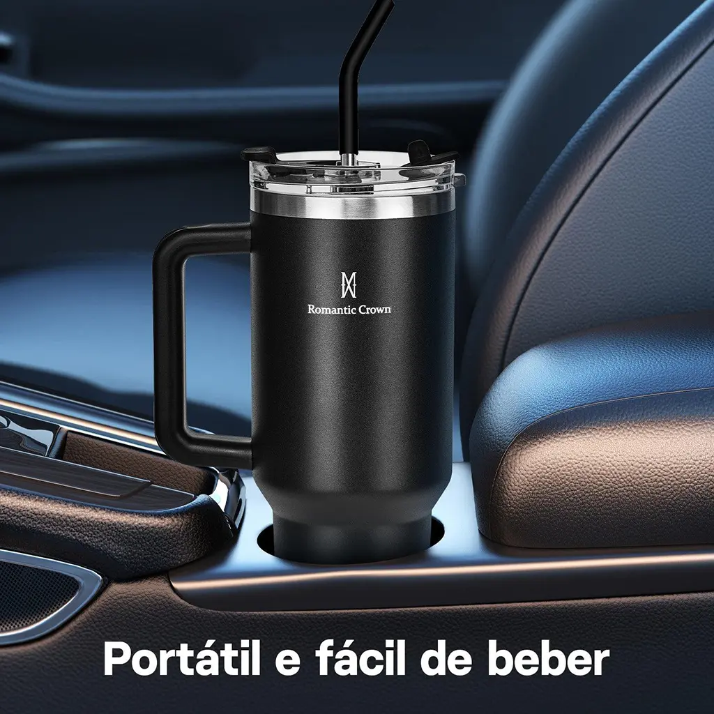 Copo Térmico Gigante 1,2l Inox Com Tampa E Inox Canudo Cor Preto Cor Pura / Material Fosco - foto 5