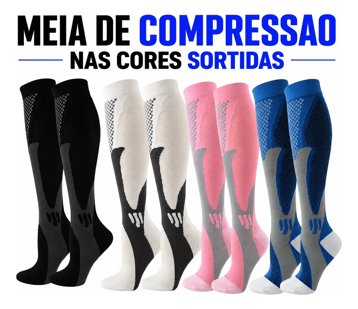Kit 3 Pares Meia De Compressão Cano Longo Academia Corrida