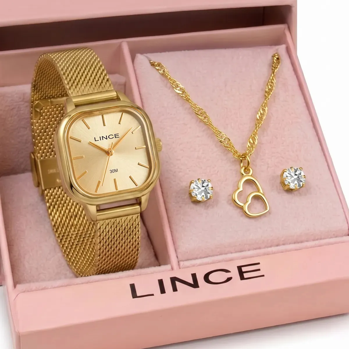 Kit Relógio Feminino Lince Com Colar E Brincos Lqgm083l23k0lrc1kx