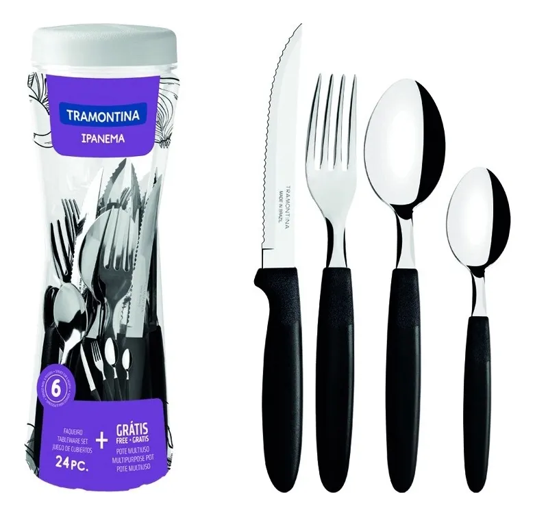 Faqueiro Ipanema Aço Inox E Cabo 24 Peças Preto Tramontina