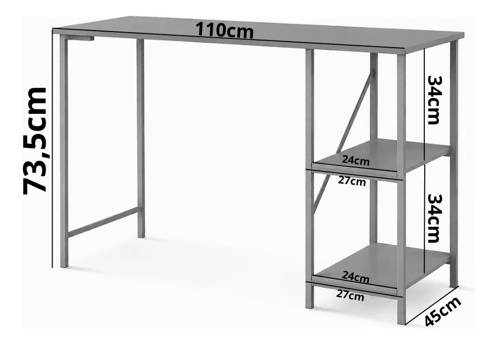 Escrivaninha Mesa Office Estudo Estilo Industrial Cor Preto 1.10m - Klm Store 3