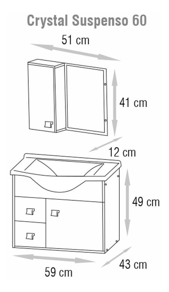 Mueble De Baño Suspendido C/botiquín 60 Cm Crystal | Mercado Libre