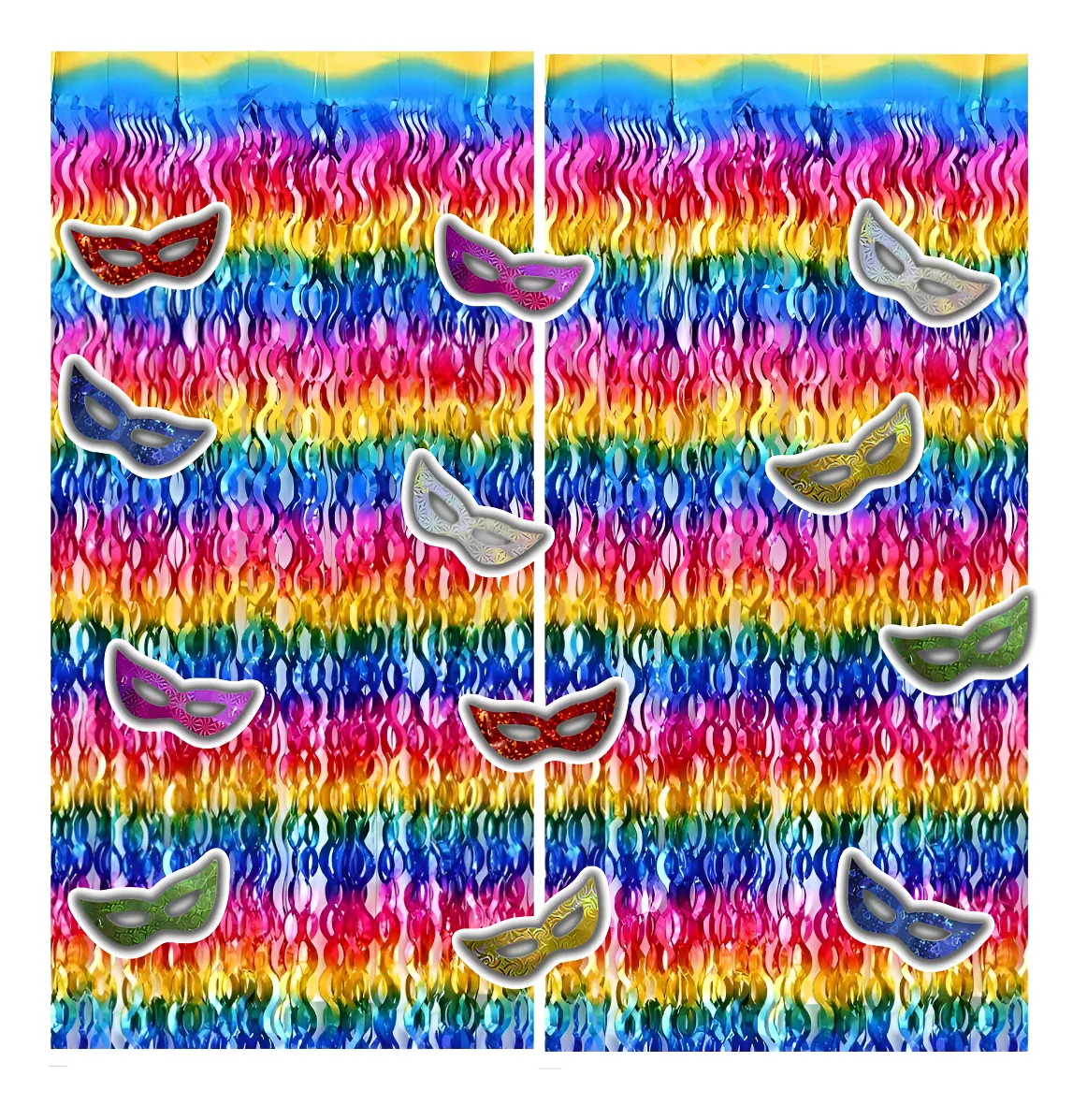 Kit Decoração Carnaval Cortina Colorida Máscara Metalizada