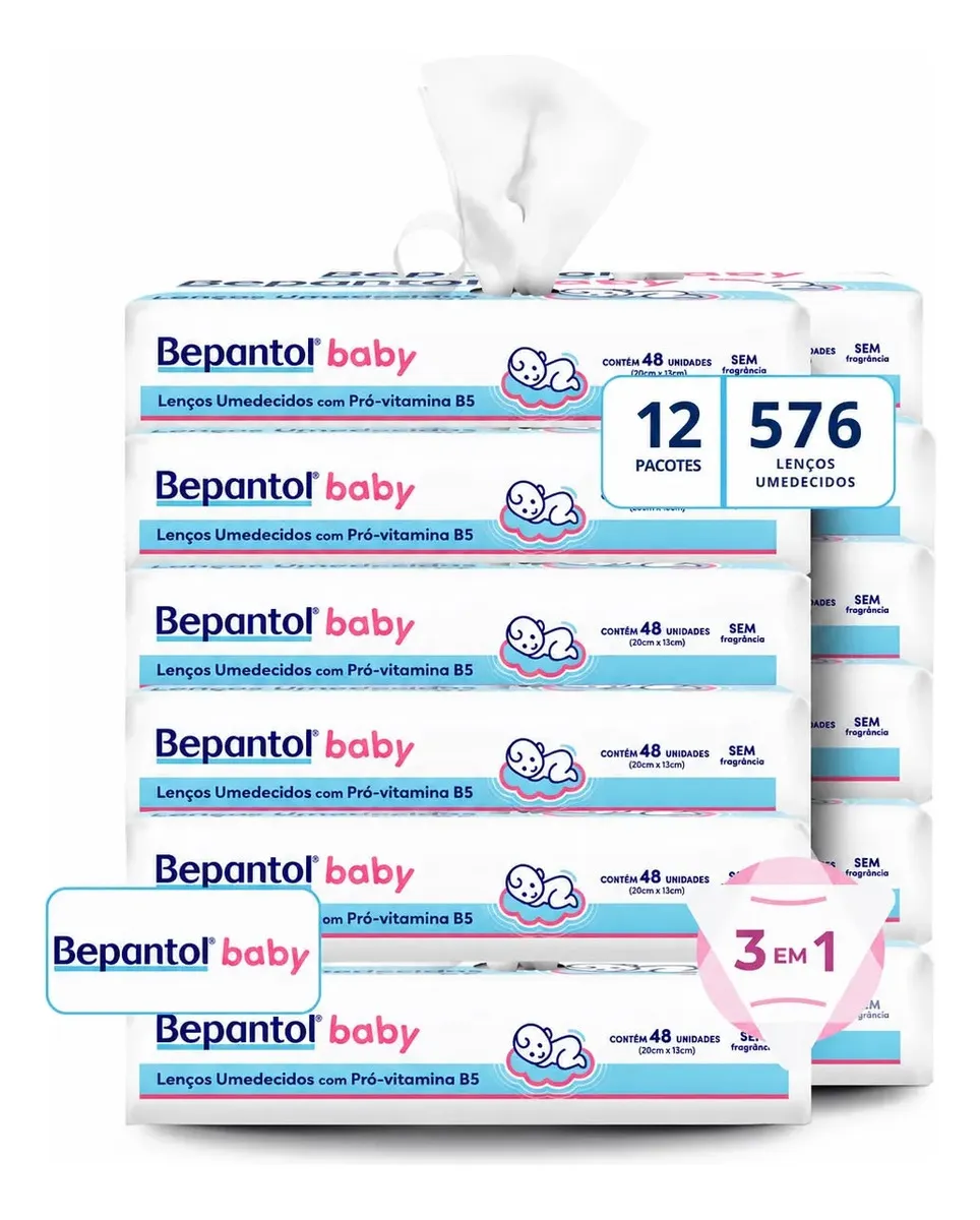 Bepantol Baby Kit 576 Lenços Umedecidos, 12 Pacotes