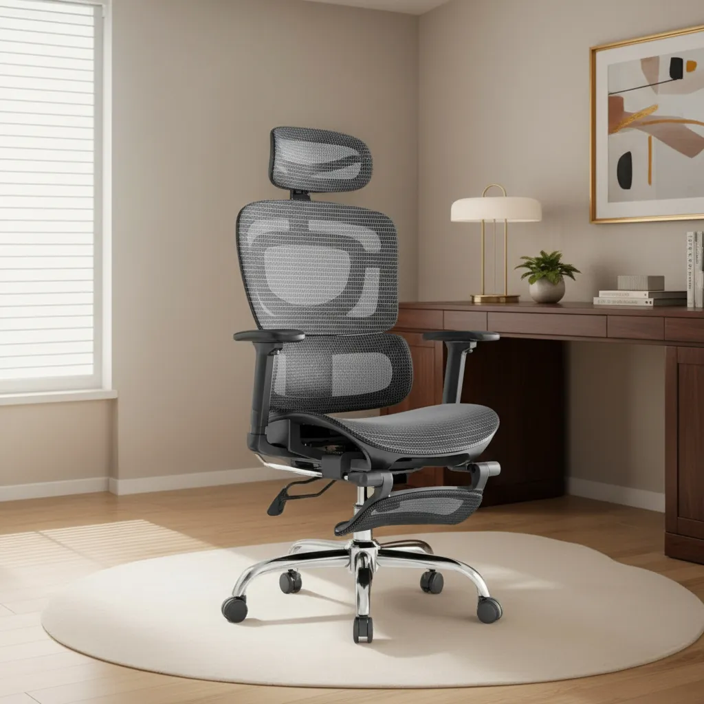 Cadeira Escritório Ergonômica Bt07 Com Apoio Suporte Lombar Preto Malha