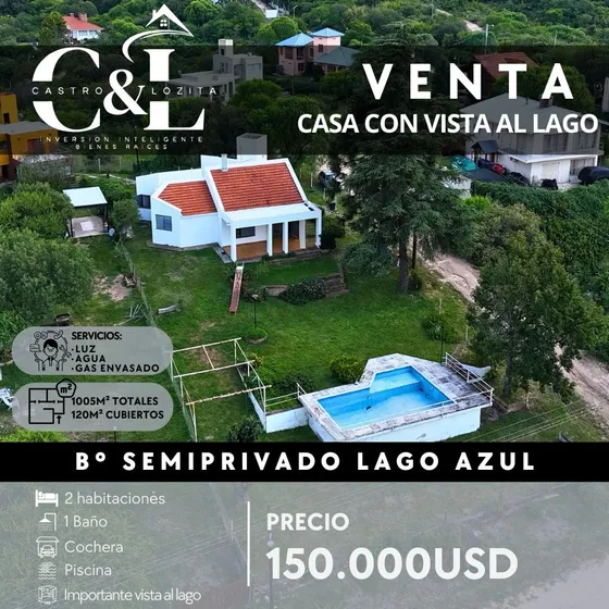 Gran Propiedad De Dos Dormitorios, Cochera Y Piscina Con Importante Vista Al Lago En Barrio Semi Privado Lago Azul