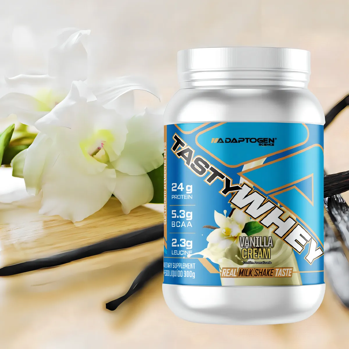 Suplemento Tasty Whey 3w Gourmet Whey Protein Adaptogen Science Pote 900g Sabor Baunilha - Imagem 3