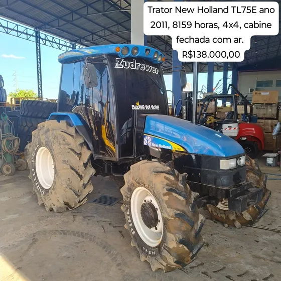 Trator New Holland Tl75e, Ano 2011, 4x4, Cabine Com Ar.