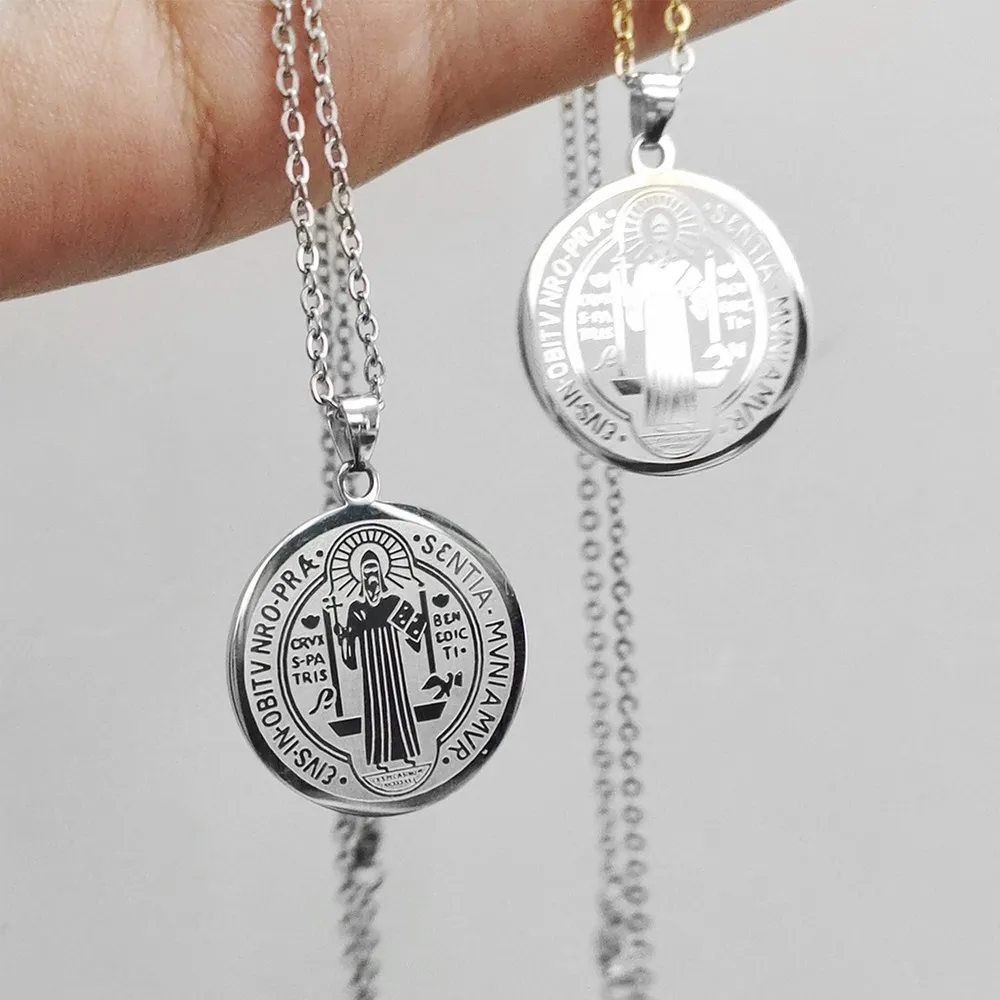 . Collar Medalla San Benito Dije Cadena Acero Inoxidable