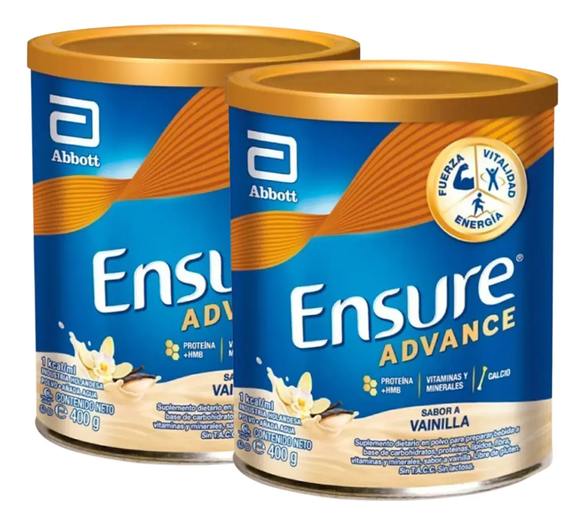 Suplemento en polvo Ensure Nutricional Advance sabor Vainilla x 400g 2 un