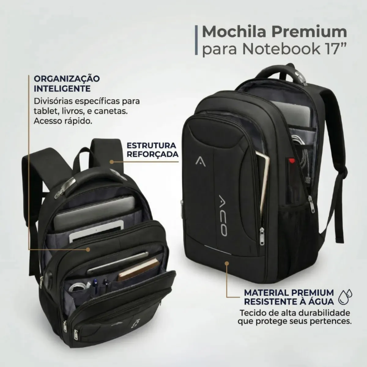 Mochila Notebook Masculina Reforçada Impermeável Executiva Viagem Anti Furto Grande 35L Forpak