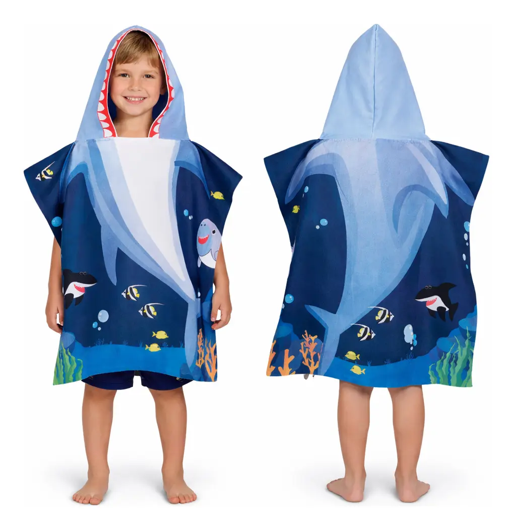 Poncho Toalha de Praia Infantil com Capuz (unissex)