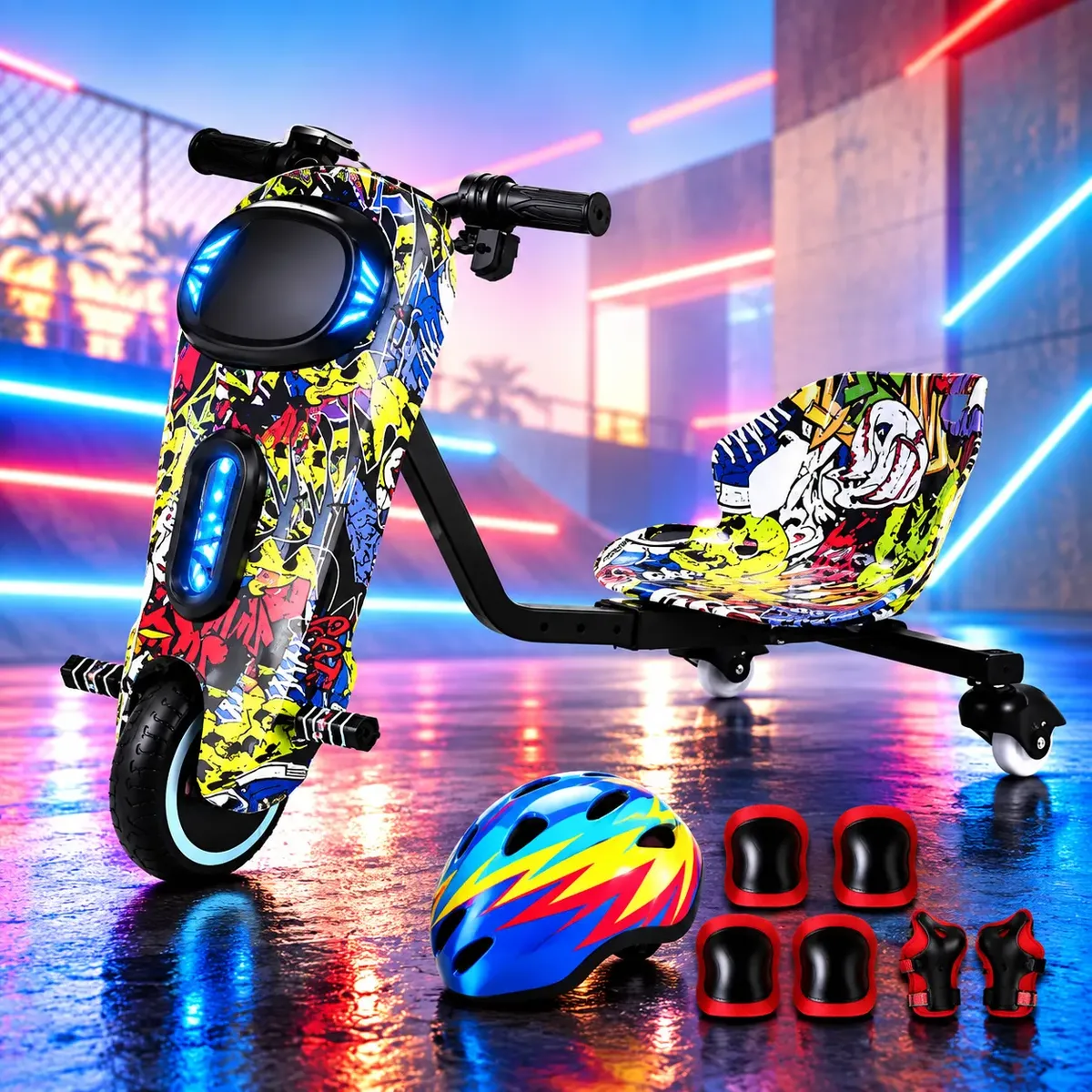 Patinete Triciclo Infantil Drift Elétrico Brinquedo 100kg Azul