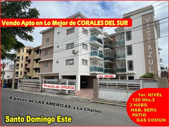 Vendo Apto En Lo Mejor De  Corales Del Sur, 3 Habs., 1er. Nivel, 120 Mts.2, Patio, Edificio Vitazul, Oportunidad