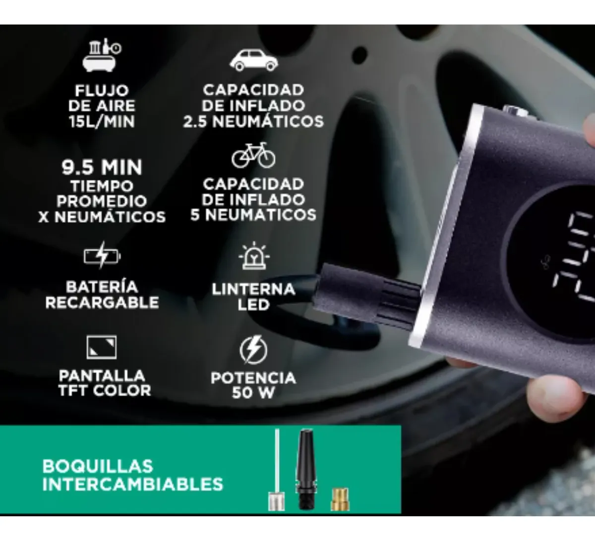 Compresor De Aire Portátil Recargable Auto Moto Linterna
