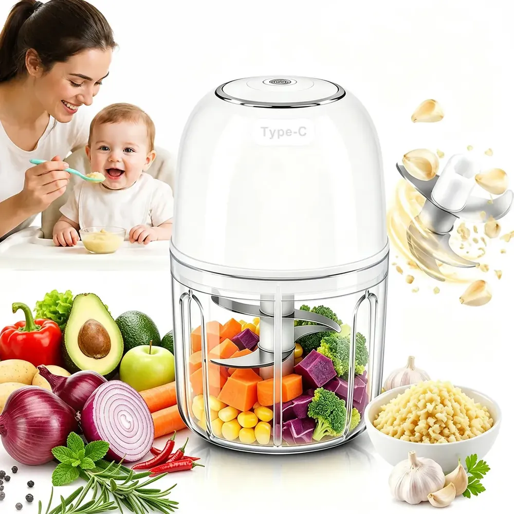 Mini Picadora Eléctrica De Alimentos Y Ajo Vaso Vidrio 350ml，trituradora de verdura，licuadora para papillas bebe.Complemento alimenticio para bebés, funcionamiento inalámbrico，triturador alimentos