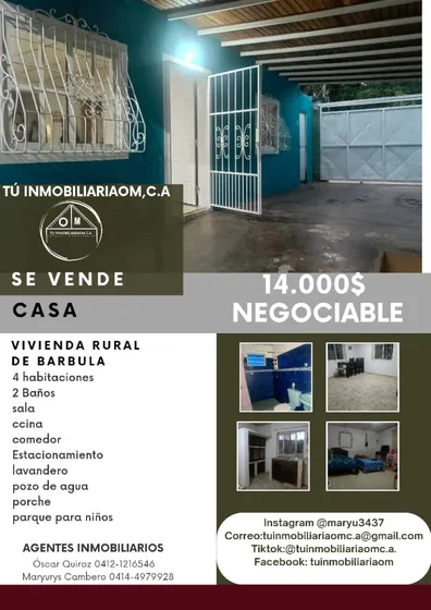 Tu Inmobiliariaom,c.a Vende Casa En Las Viviendas Rural 