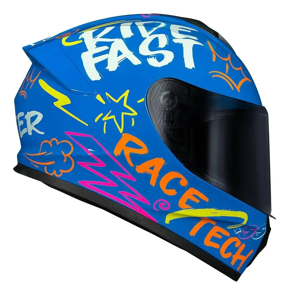 Capacete Race Tech Hit Faster Azul Tamanho Do Capacete 56 — foto 7