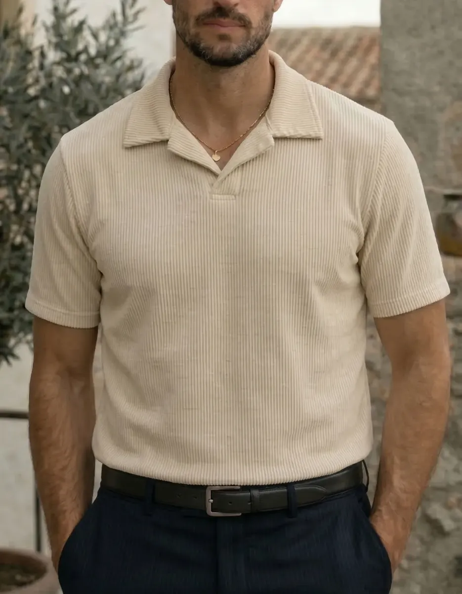 Camisa Camiseta Polo Masculina Texturizada Sem Botão