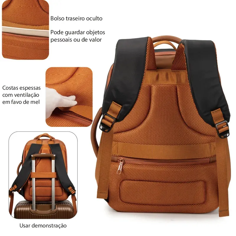 Mochila, impermeável, reforçada, com capacidade para laptop, ampliação de 25 a 40 L, adequada para homens e mulheres, ideal para viagens e deslocamentos diários, com porta USB (preto)