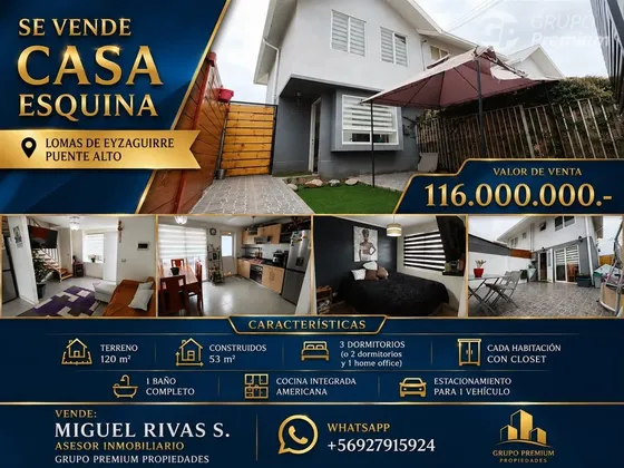 Casa Esquina 3d + 1b Frente A Parque - Puente Alto Oriente